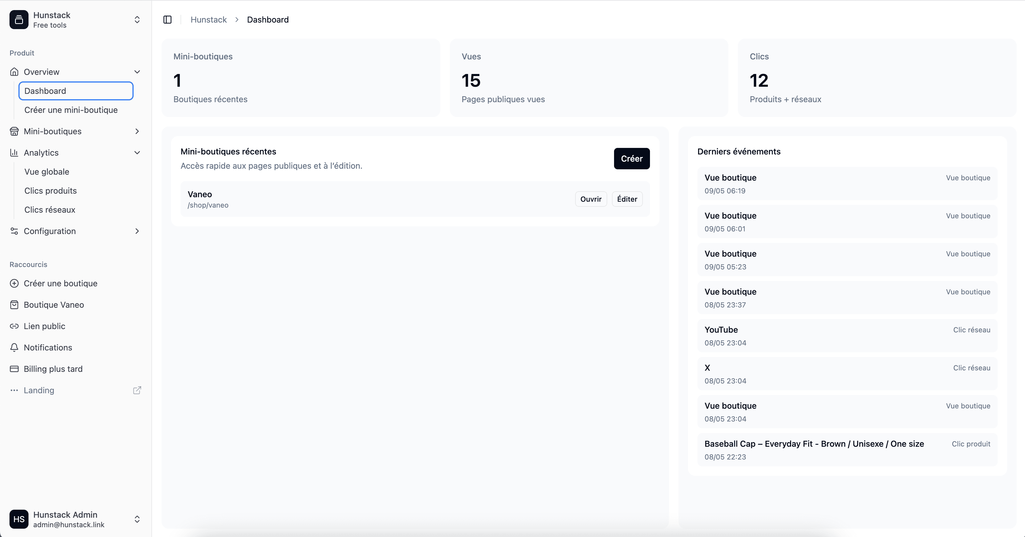 Hunlink SaaS dashboard